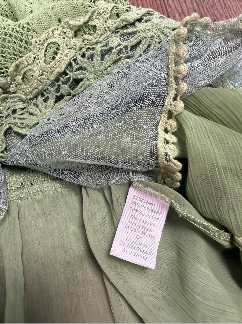 Pretty Angel Sage Green Lace Boho Fairycore Cottagecore Dress - Picture 7 of 9